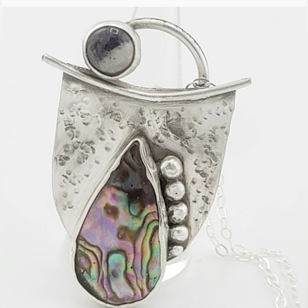 ABALONE & AMETHYST PENDANT HANDMADE IN STERLING SILVER METAL